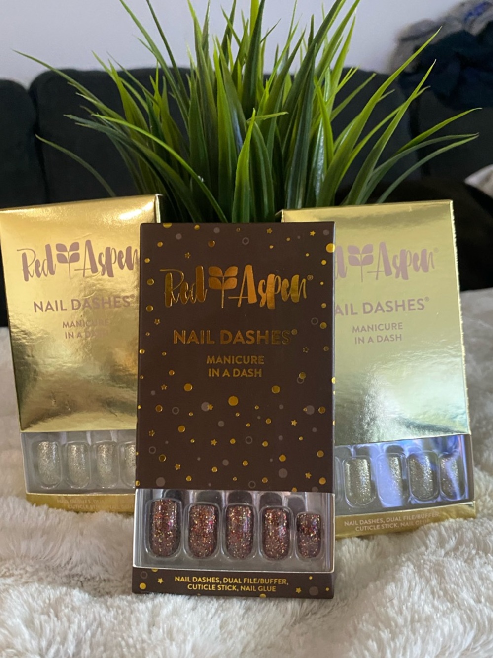 Red Aspen Glitter Gold Nail Dashes - Women Accessories - Set of 3 glitter packs